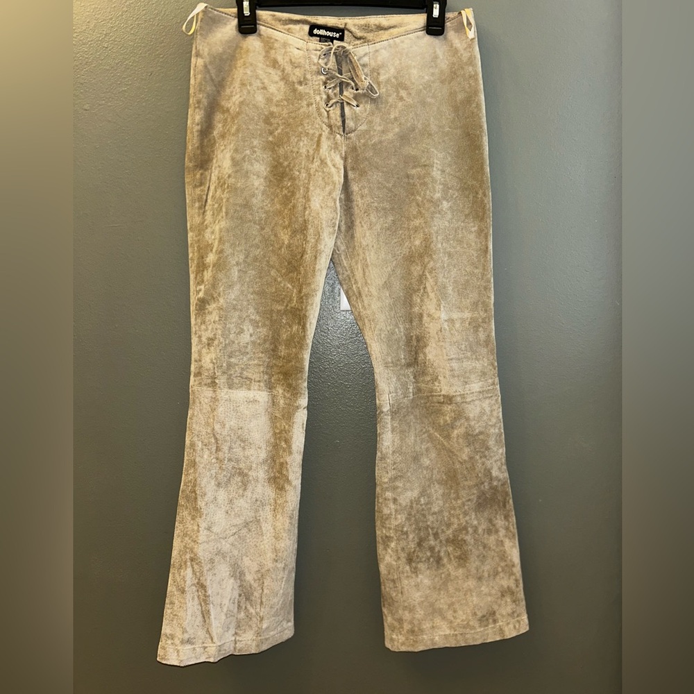 Dollhouse Taupe Velvet Lace-Up Flare Pants